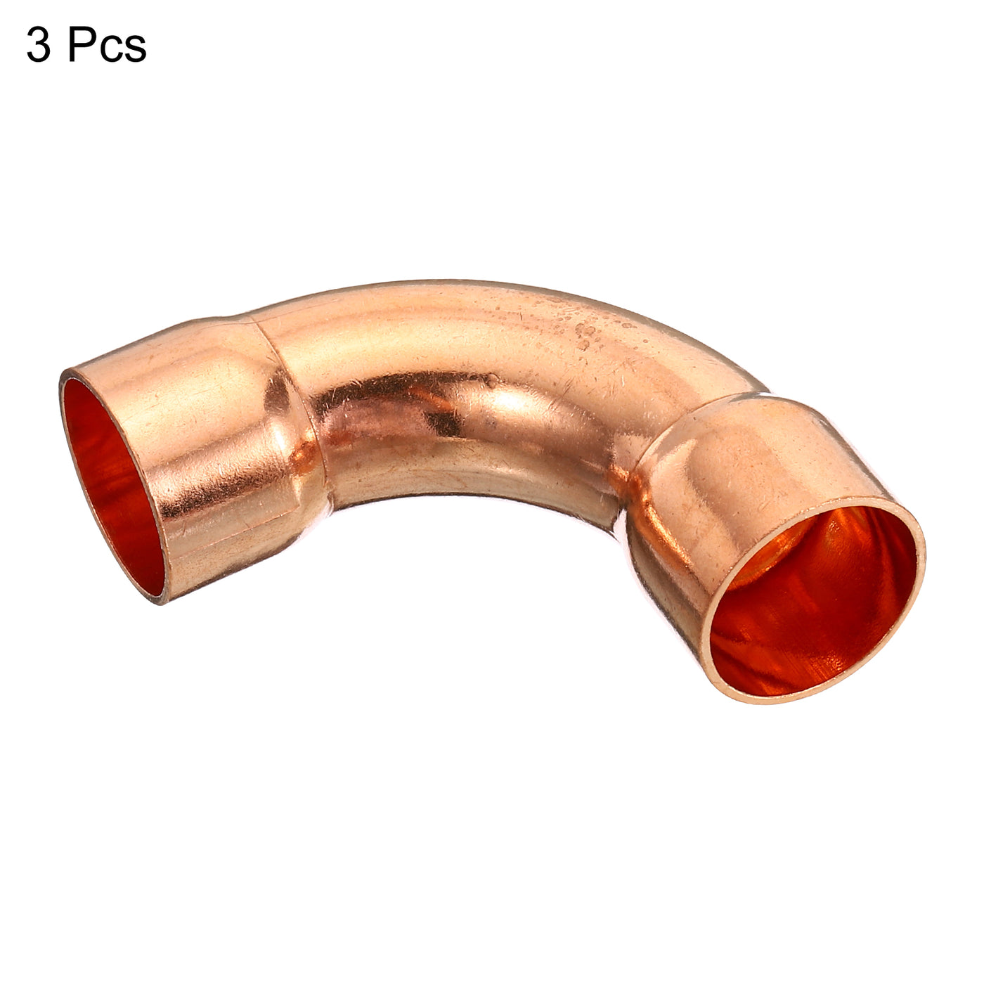 Harfington 3/4 Inch ID Elbow Copper Pipe Fitting, 3 Pack 90 Degree Long Turn Pressure Connector Sweat Solder Welding Connection for Water HVAC Plumbing