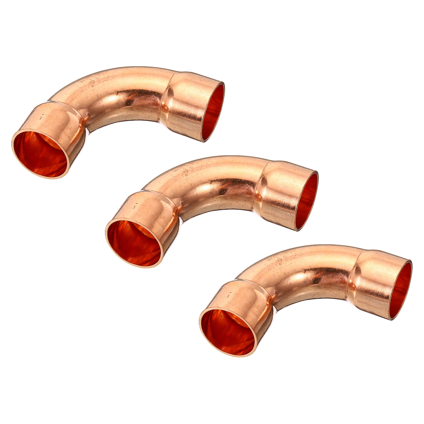 Harfington 3/4 Inch ID Elbow Copper Pipe Fitting, 3 Pack 90 Degree Long Turn Pressure Connector Sweat Solder Welding Connection for Water HVAC Plumbing