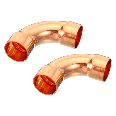 Harfington 1 Inch ID Elbow Copper Pipe Fitting, 2 Pack 90 Degree Long Turn Pressure Connector Sweat Solder Welding Connection for Water HVAC Plumbing