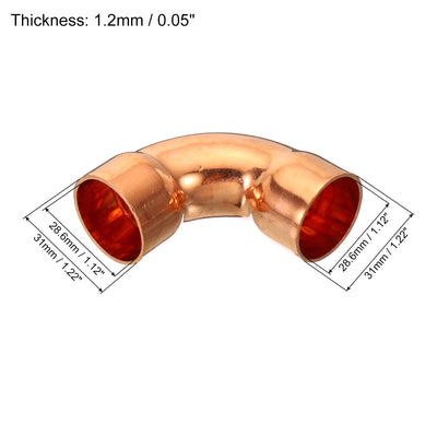 Harfington 28.6mm (1.12") ID Elbow Copper Pipe Fitting, 2 Pack 90 Degree Short Turn Pressure Connector Sweat Solder Welding Connection for Water HVAC Plumbing