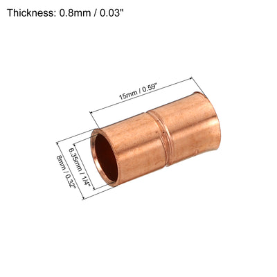 Harfington 1/4 Inch ID Straight Copper Coupling, 6 Pack Sweat End Welding Joint Pipe Fitting with Rolled Tube Stop for Water Air Conditioner Plumbing