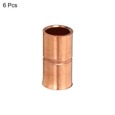 Harfington 1/4 Inch ID Straight Copper Coupling, 6 Pack Sweat End Welding Joint Pipe Fitting with Rolled Tube Stop for Water Air Conditioner Plumbing
