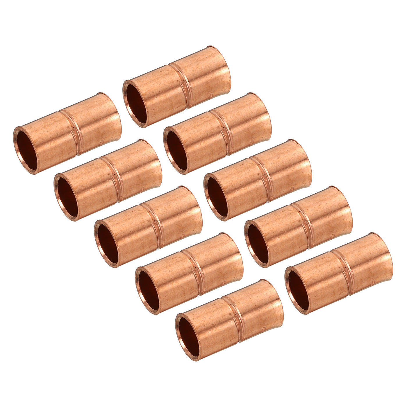 Harfington 1/4 Inch ID Straight Copper Coupling, 10 Pack Sweat End Welding Joint Pipe Fitting with Rolled Tube Stop for Water Air Conditioner Plumbing