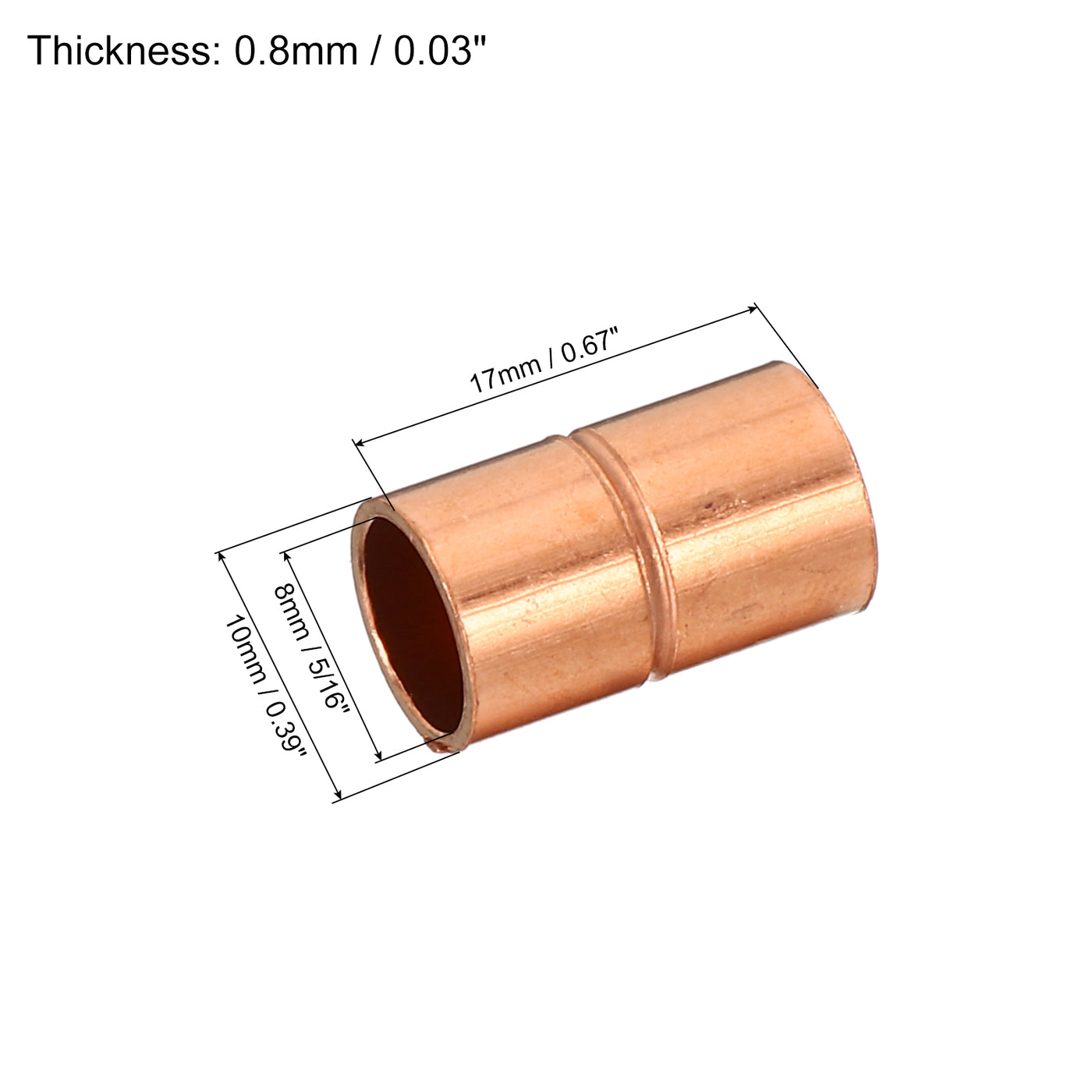 Harfington 5/16 Inch ID Straight Copper Coupling, 6 Pack Sweat End Welding Joint Pipe Fitting with Rolled Tube Stop for Water Air Conditioner Plumbing