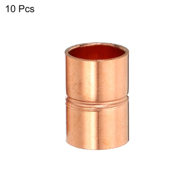 Harfington 3/8 Inch ID Straight Copper Coupling, 10 Pack Sweat End Welding Joint Pipe Fitting with Rolled Tube Stop for Water Air Conditioner Plumbing