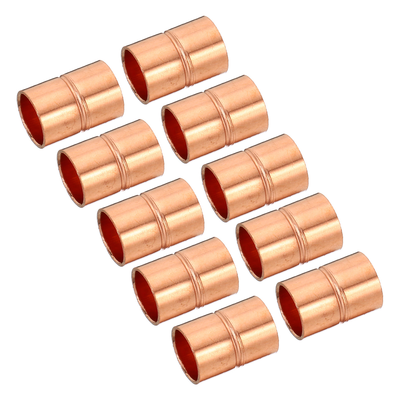 Harfington 3/8 Inch ID Straight Copper Coupling, 10 Pack Sweat End Welding Joint Pipe Fitting with Rolled Tube Stop for Water Air Conditioner Plumbing