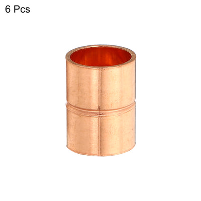 Harfington 1/2 Inch ID Straight Copper Coupling, 6 Pack Sweat End Welding Joint Pipe Fitting with Rolled Tube Stop for Water Air Conditioner Plumbing