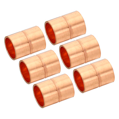 Harfington 1/2 Inch ID Straight Copper Coupling, 6 Pack Sweat End Welding Joint Pipe Fitting with Rolled Tube Stop for Water Air Conditioner Plumbing