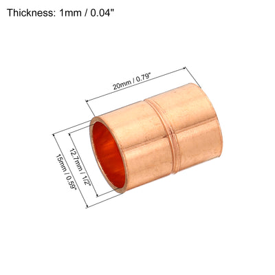 Harfington 1/2 Inch ID Straight Copper Coupling, 10 Pack Sweat End Welding Joint Pipe Fitting with Rolled Tube Stop for Water Air Conditioner Plumbing