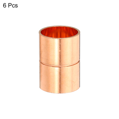 Harfington 0.55 Inch (14mm) ID Straight Copper Coupling, 6 Pack Sweat End Welding Joint Pipe Fitting with Rolled Tube Stop for Water Air Conditioner Plumbing