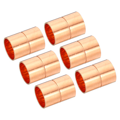 Harfington 0.55 Inch (14mm) ID Straight Copper Coupling, 6 Pack Sweat End Welding Joint Pipe Fitting with Rolled Tube Stop for Water Air Conditioner Plumbing