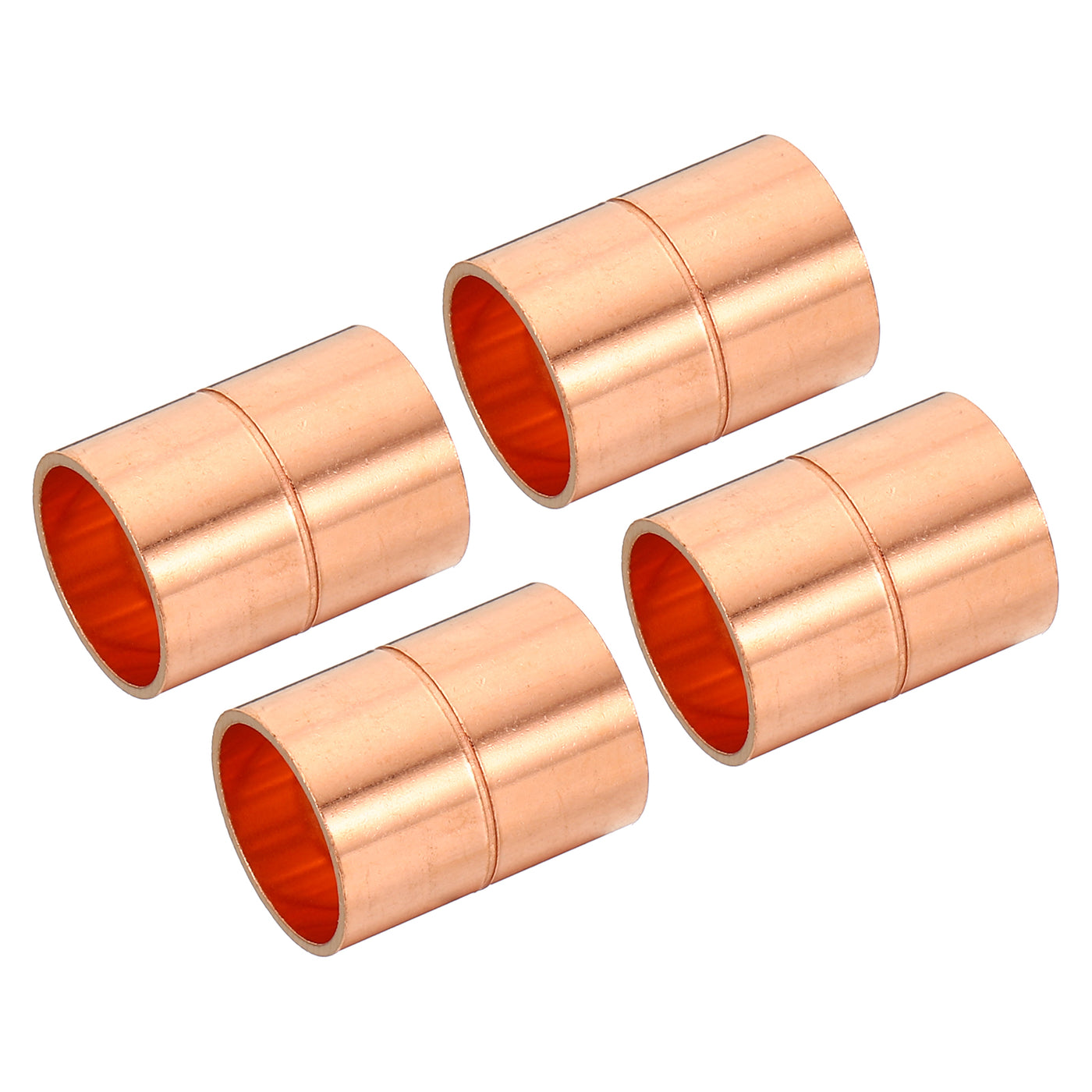 Harfington 5/8 Inch ID Straight Copper Coupling, 4 Pack Sweat End Welding Joint Pipe Fitting with Rolled Tube Stop for Water Air Conditioner Plumbing