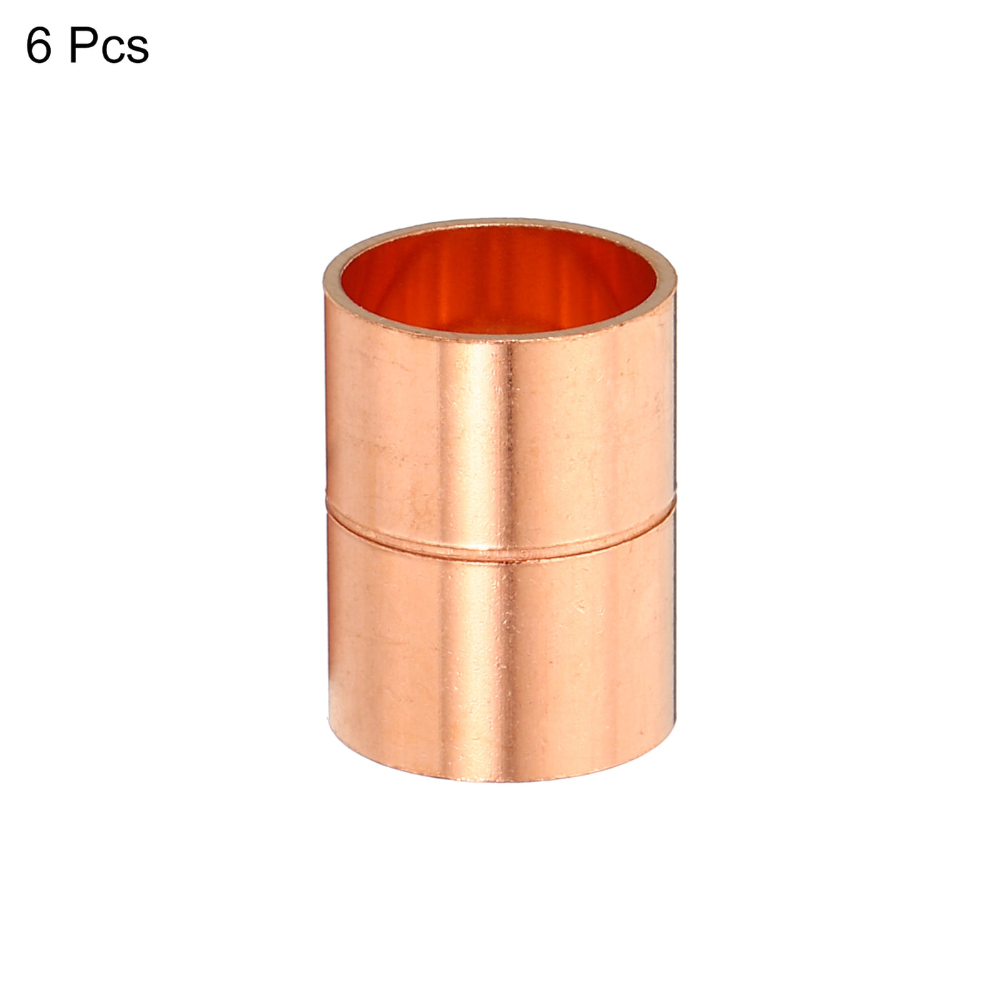 Harfington 5/8 Inch ID Straight Copper Coupling, 6 Pack Sweat End Welding Joint Pipe Fitting with Rolled Tube Stop for Water Air Conditioner Plumbing