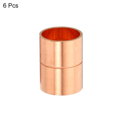 Harfington 5/8 Inch ID Straight Copper Coupling, 6 Pack Sweat End Welding Joint Pipe Fitting with Rolled Tube Stop for Water Air Conditioner Plumbing