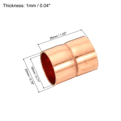 Harfington 0.71 Inch (18mm) ID Straight Copper Coupling, 4 Pack Sweat End Welding Joint Pipe Fitting with Rolled Tube Stop for Water Air Conditioner Plumbing