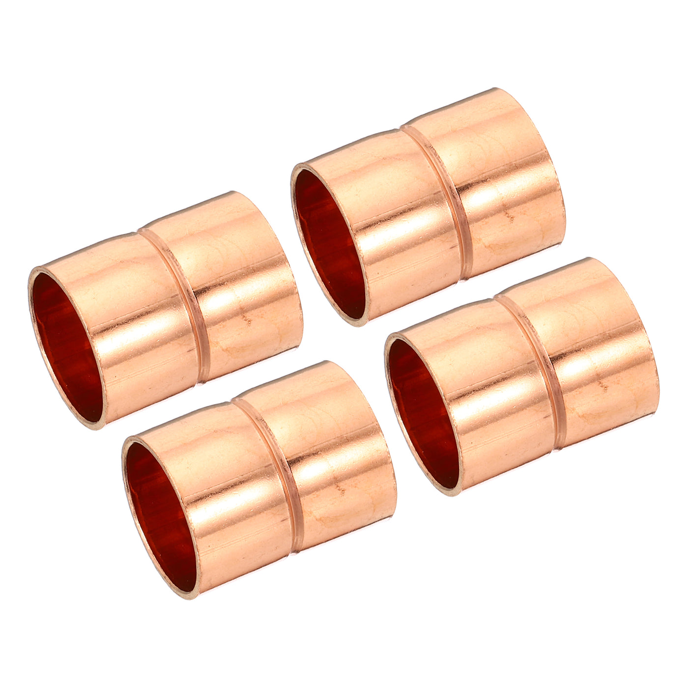 Harfington 0.71 Inch (18mm) ID Straight Copper Coupling, 4 Pack Sweat End Welding Joint Pipe Fitting with Rolled Tube Stop for Water Air Conditioner Plumbing