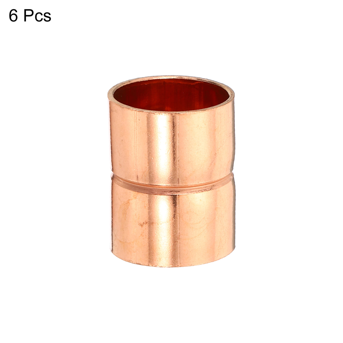 Harfington 0.71 Inch (18mm) ID Straight Copper Coupling, 6 Pack Sweat End Welding Joint Pipe Fitting with Rolled Tube Stop for Water Air Conditioner Plumbing