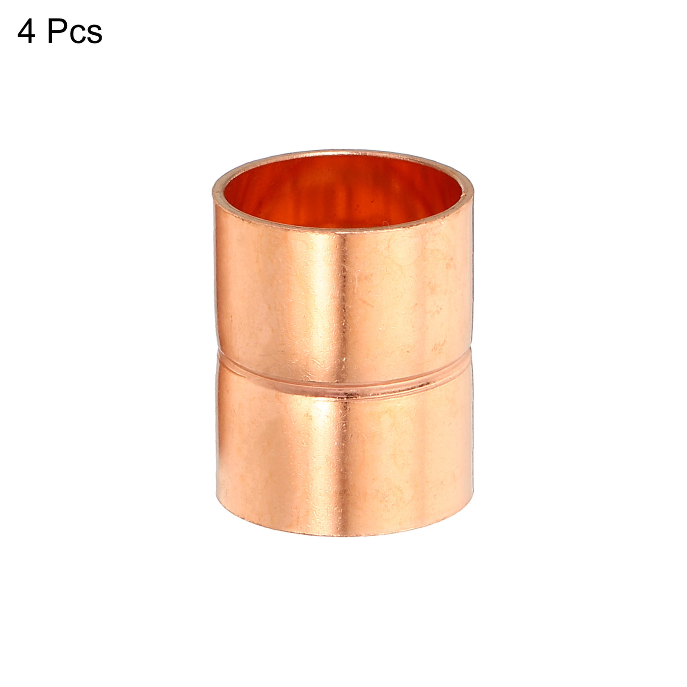 Harfington 3/4 Inch ID Straight Copper Coupling, 4 Pack Sweat End Welding Joint Pipe Fitting with Rolled Tube Stop for Water Air Conditioner Plumbing