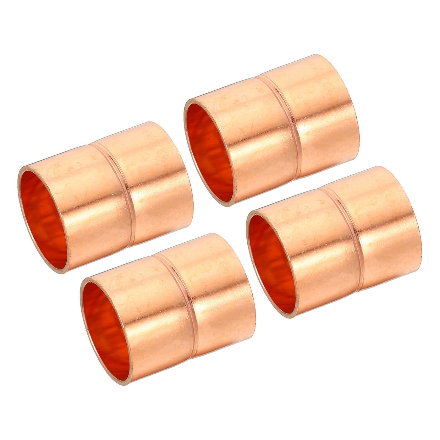 Harfington 3/4 Inch ID Straight Copper Coupling, 4 Pack Sweat End Welding Joint Pipe Fitting with Rolled Tube Stop for Water Air Conditioner Plumbing