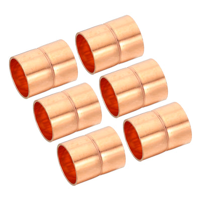 Harfington 3/4 Inch ID Straight Copper Coupling, 6 Pack Sweat End Welding Joint Pipe Fitting with Rolled Tube Stop for Water Air Conditioner Plumbing