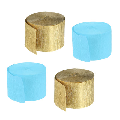 Harfington Crepe Paper Streamers 4 Rolls 72ft in 2 Colors (Teal,Gold Tone)