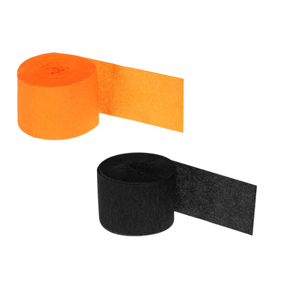Harfington Crepe Paper Streamers 4 Rolls 72ft in 2 Colors (Orange,Black)