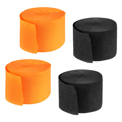 Harfington Crepe Paper Streamers 4 Rolls 72ft in 2 Colors (Orange,Black)