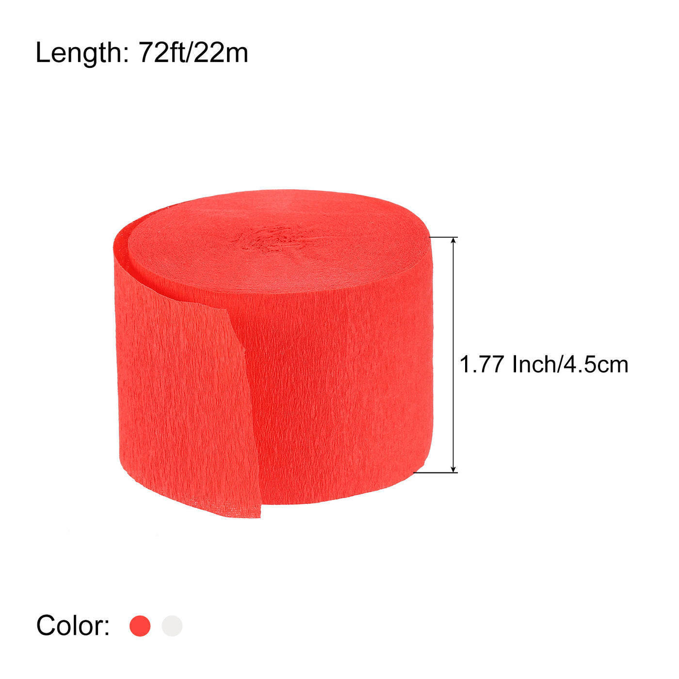 Harfington Crepe Paper Streamers 4 Rolls 72ft in 2 Colors (Red,White)