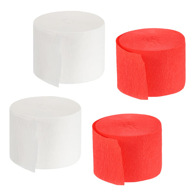 Harfington Crepe Paper Streamers 4 Rolls 72ft in 2 Colors (Red,White)