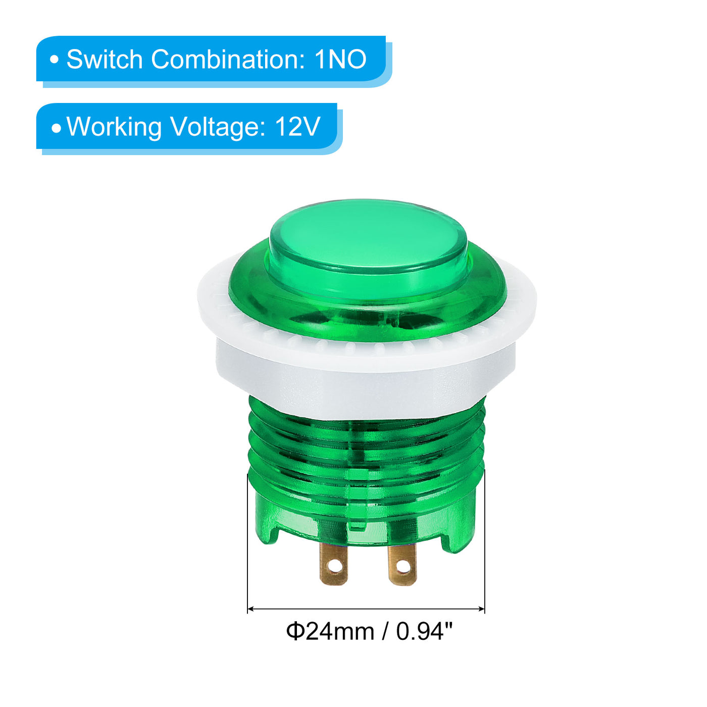 Harfington LED Button Illuminated Push Button 12V 24mm Micro Switch Self-Reset Green 5Pcs