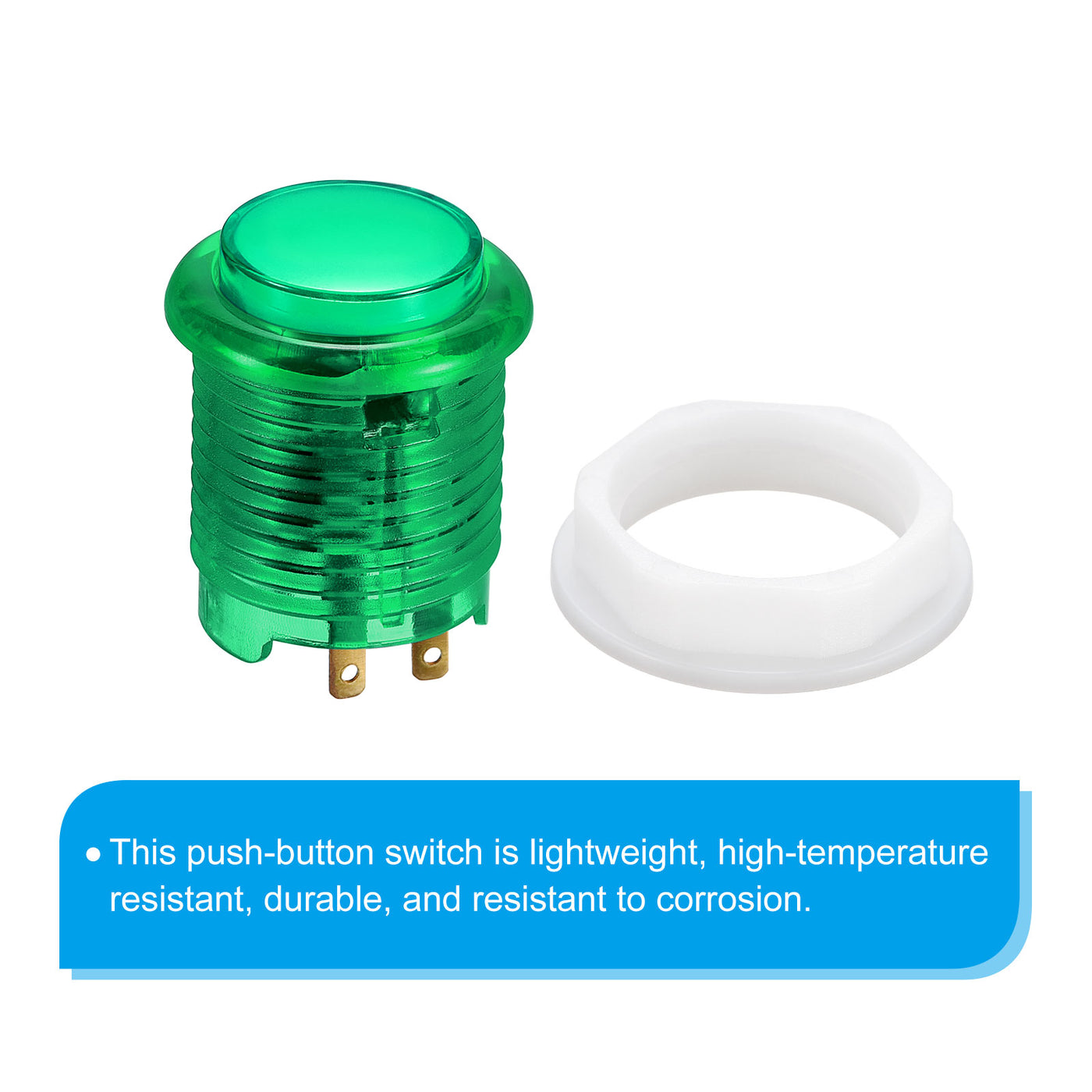 Harfington LED Button Illuminated Push Button 12V 24mm Micro Switch Self-Reset Green 5Pcs