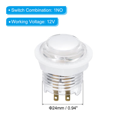 Harfington LED Button Illuminated Push Button 12V 24mm Micro Switch Self-Reset White 5Pcs