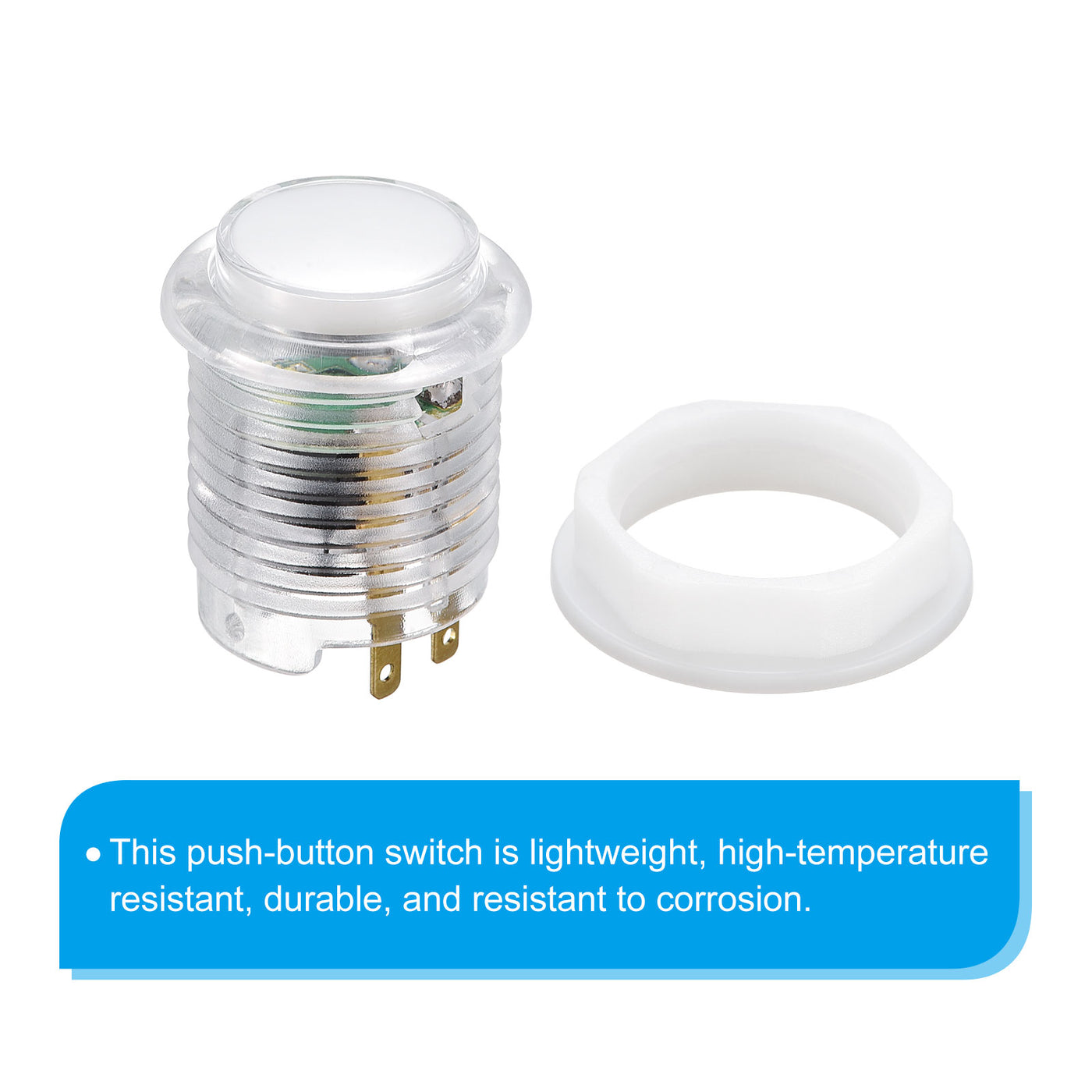 Harfington LED Button Illuminated Push Button 12V 24mm Micro Switch Self-Reset White 5Pcs