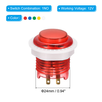 Harfington LED Button Illuminated Push Button 12V 24mm with Micro Switch Self-resetting for Coin Operated Game Projects 5 Colors Pack of 5