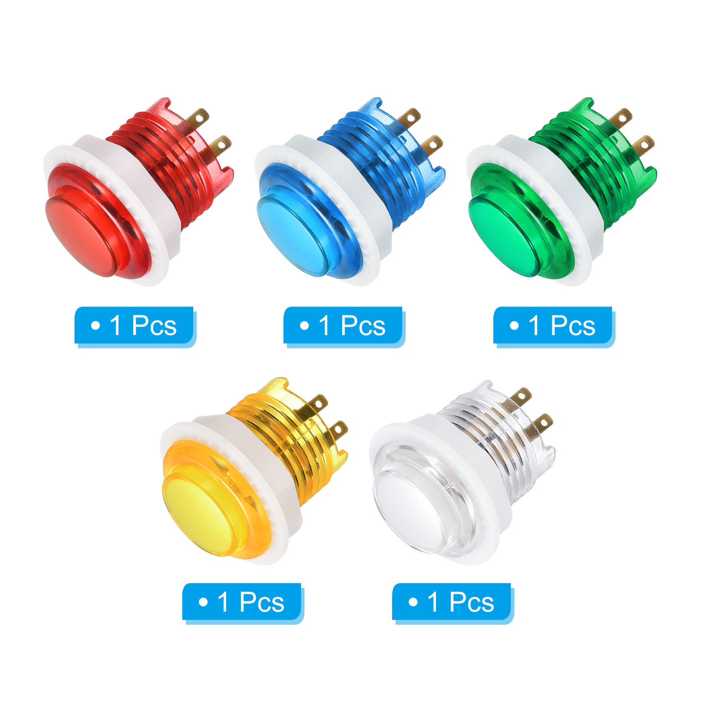 Harfington LED Button Illuminated Push Button 12V 24mm with Micro Switch Self-resetting for Coin Operated Game Projects 5 Colors Pack of 5