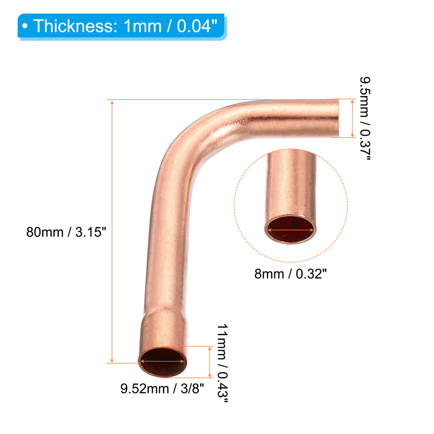Harfington 3/8"(9.52mm) ID Elbow Copper Pipe Fitting, 3 Pack 90 Degree Short Turn Pressure Connector Sweat Solder Connection for Water Air Conditioner Plumbing