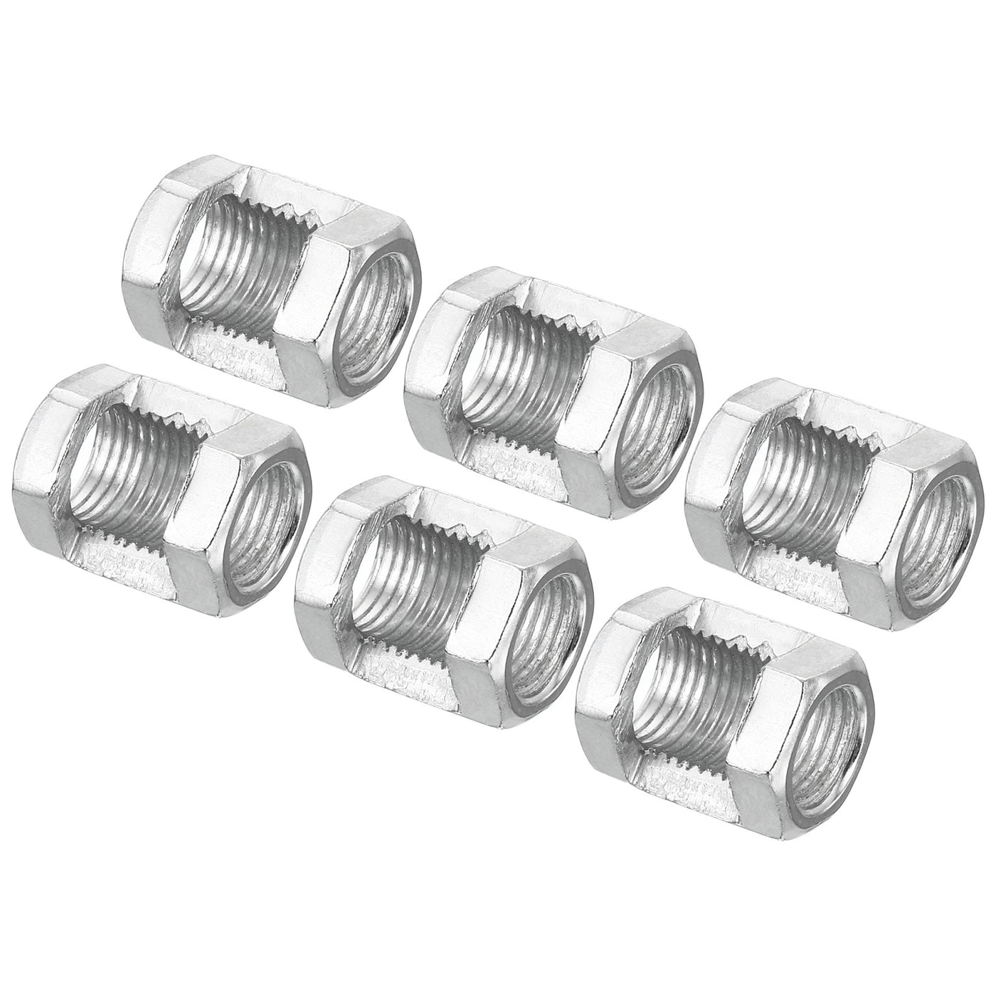 Harfington M10x1mm Hexagon Coupling Nut, 6 Pack 20mm Thread Zinc Plated Fastener Lamp Pipe Rod Connector Hex Hardware for Chandelier Ceiling Light DIY, Silver