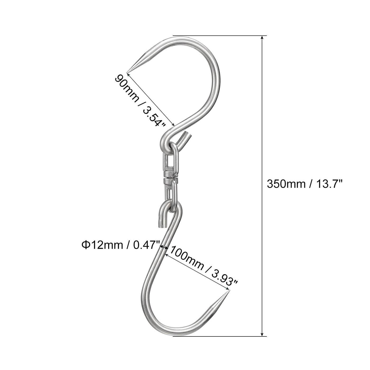 uxcell Uxcell 14.5'' Double Meat Hooks, 0.47'' Thickness Stainless Steel Swivel Meat Hook
