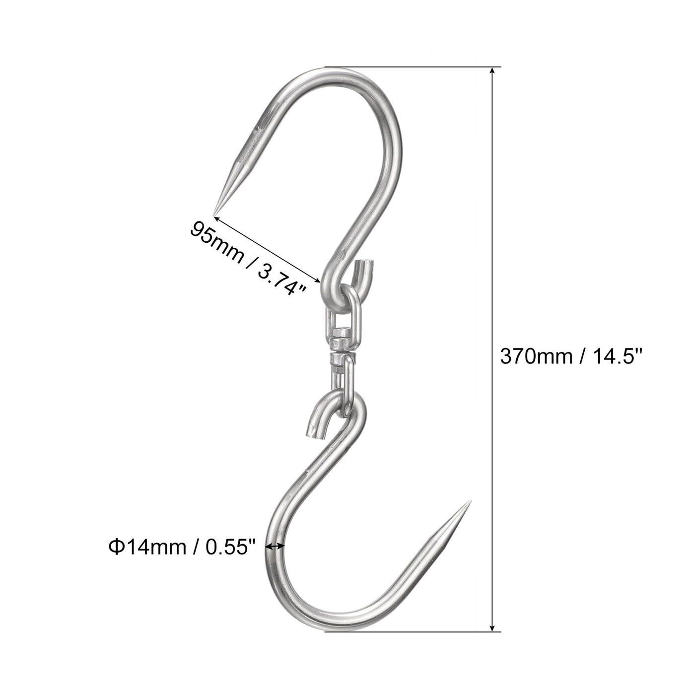 uxcell Uxcell 14.5'' Double Meat Hooks, 0.55'' Thickness Stainless Steel Swivel Meat Hook