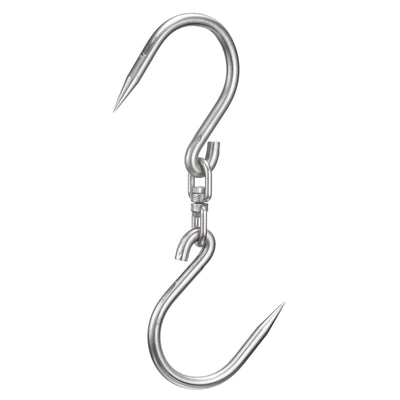 Harfington Uxcell 14.5'' Double Meat Hooks, 0.55'' Thickness Stainless Steel Swivel Meat Hook