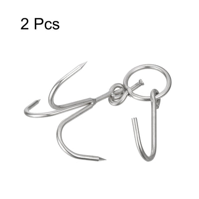 Harfington Uxcell Swiveling Meat Hook, Thickness Stainless Steel Three-Prong Meat Hooks for  Hanging Drying Smoking Meat Products