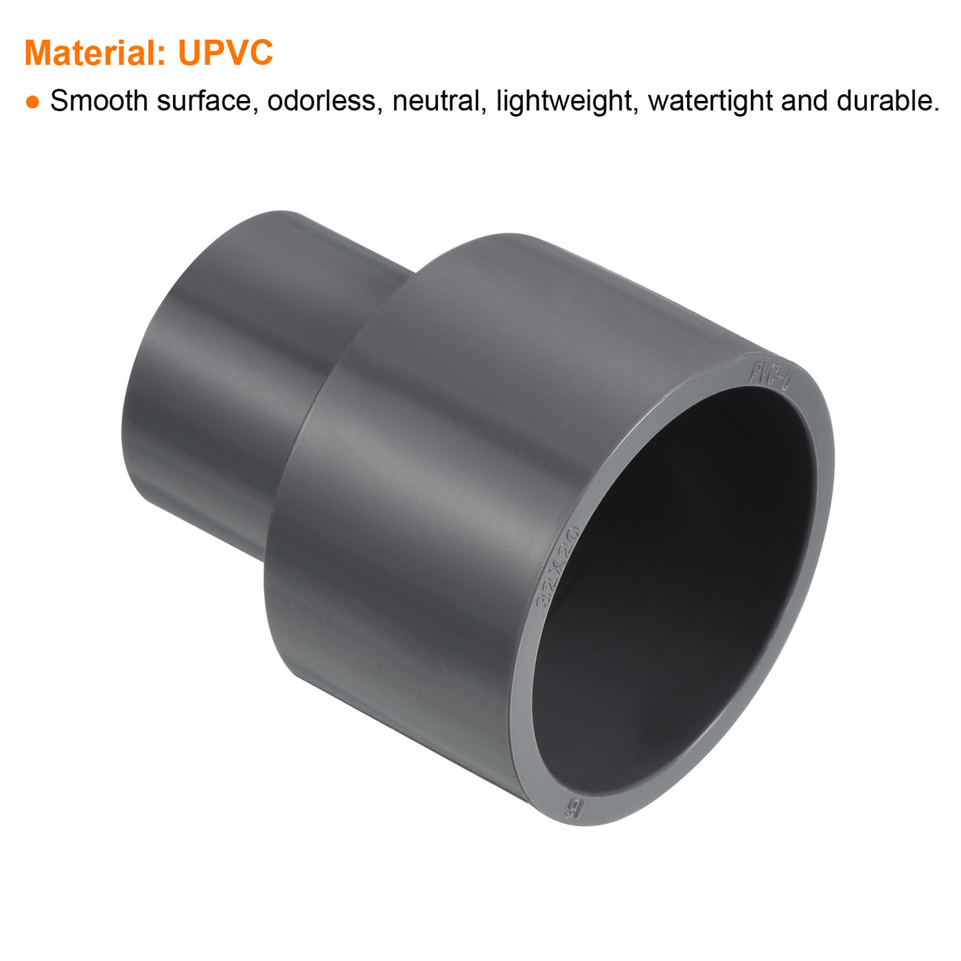 Harfington PVC Reducer Pipe Fitting 32x20mm, 6 Pack Straight Coupling Adapter Connector, Gray