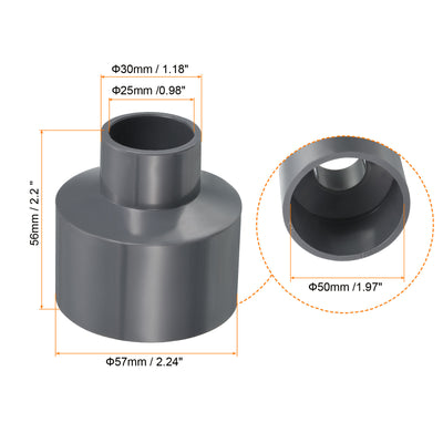 Harfington PVC Reducer Pipe Fitting 50x25mm, 4 Pack Straight Coupling Adapter Connector, Gray