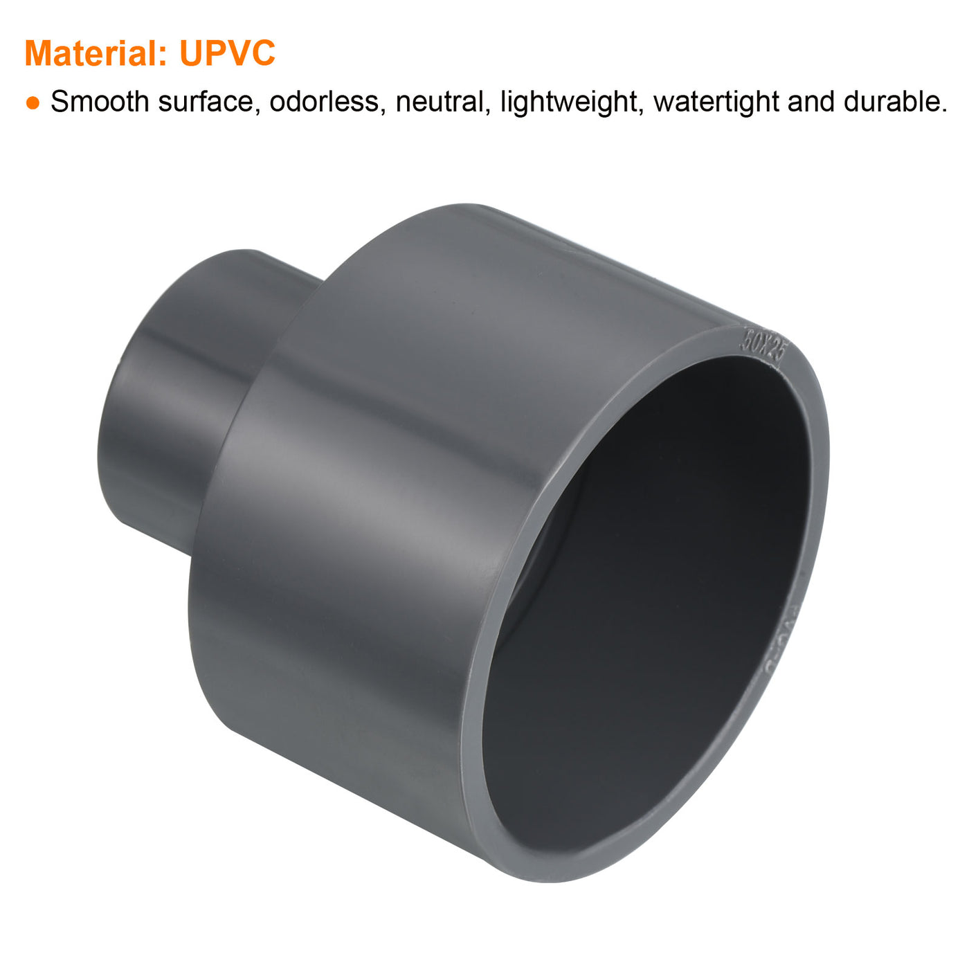 Harfington PVC Reducer Pipe Fitting 50x25mm, 4 Pack Straight Coupling Adapter Connector, Gray
