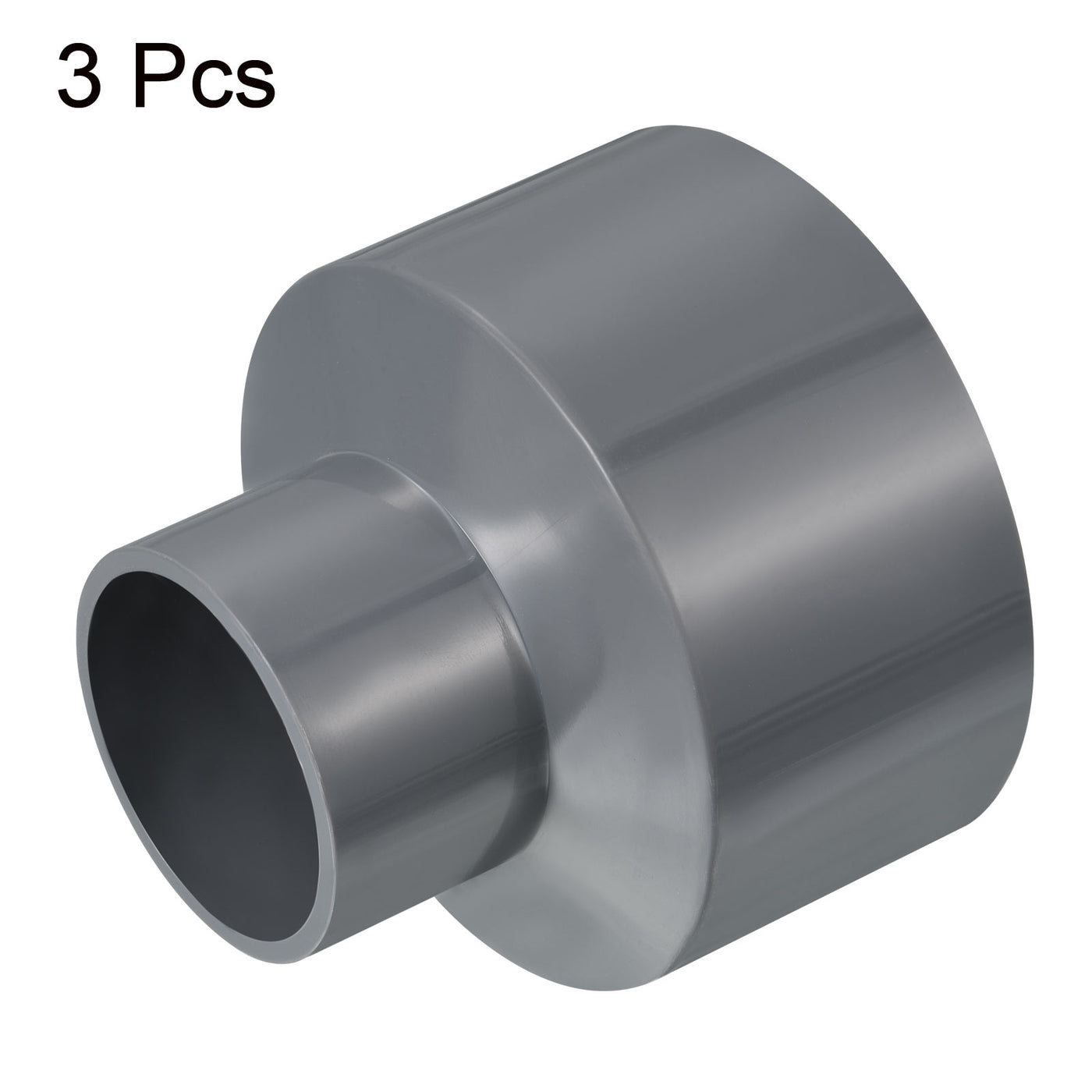 Harfington PVC Reducer Pipe Fitting 75x40mm, 3 Pack Straight Coupling Adapter Connector, Gray