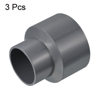 Harfington PVC Reducer Pipe Fitting 75x50mm, 3 Pack Straight Coupling Adapter Connector, Gray