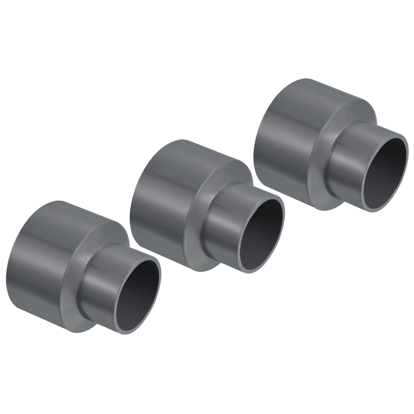 Harfington PVC Reducer Pipe Fitting 75x50mm, 3 Pack Straight Coupling Adapter Connector, Gray