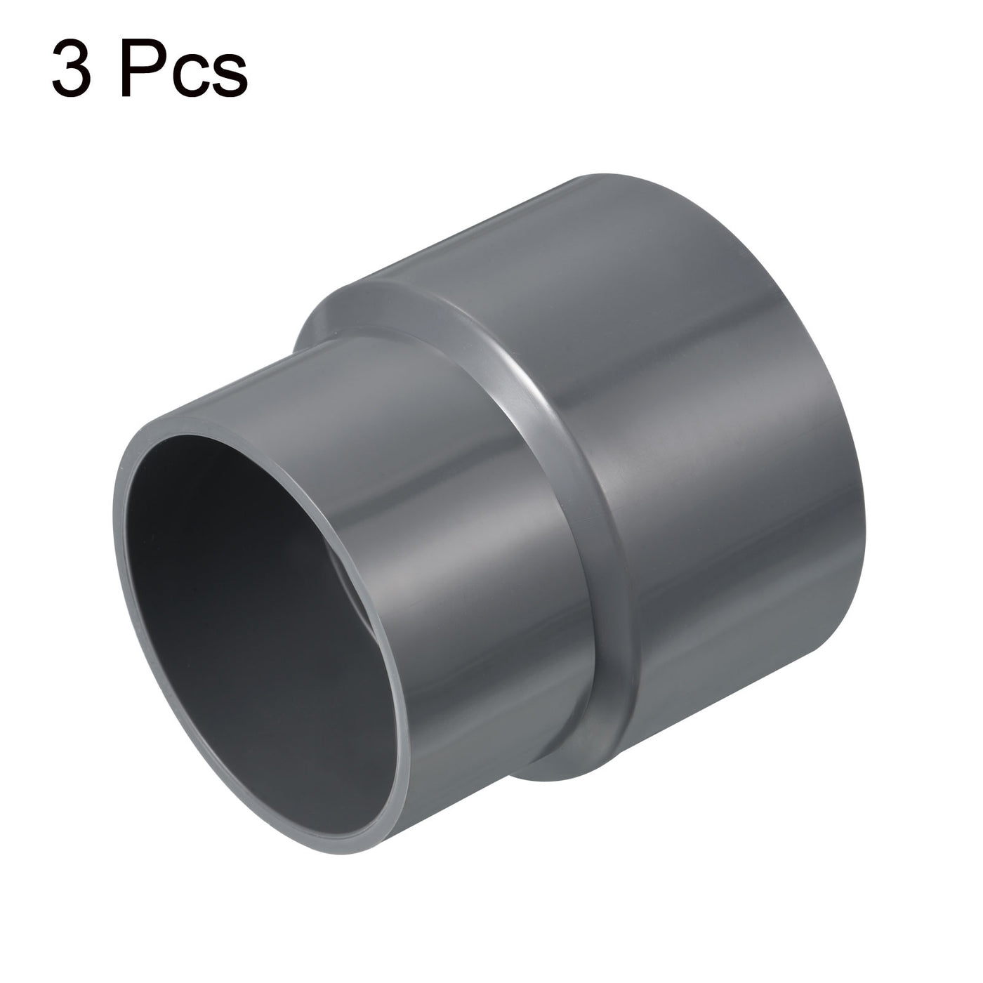 Harfington PVC Reducer Pipe Fitting 75x63mm, 3 Pack Straight Coupling Adapter Connector, Gray