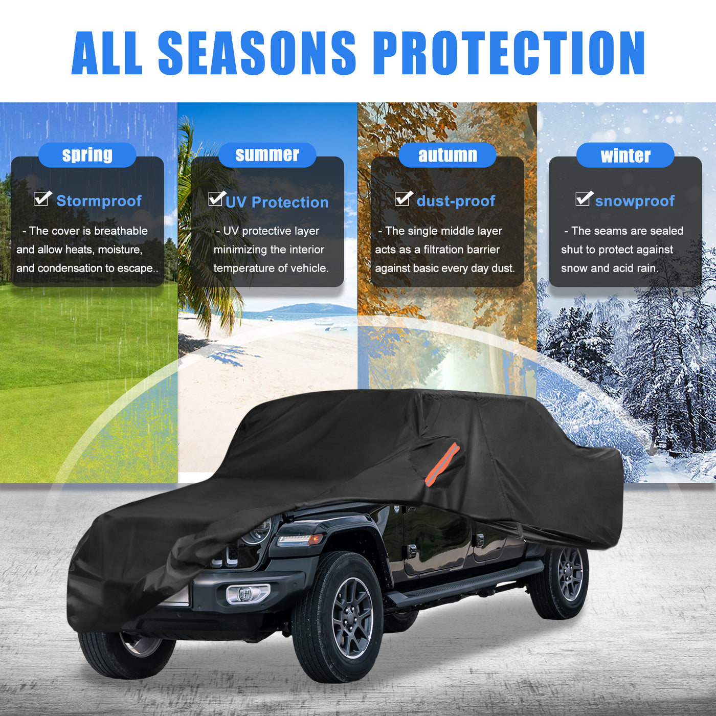 X AUTOHAUX Truck Car Cover for Jeep Gladiator JT 2020 2021 2022 Outdoor Waterproof Sun Rain Dust Wind Snow Protection Black