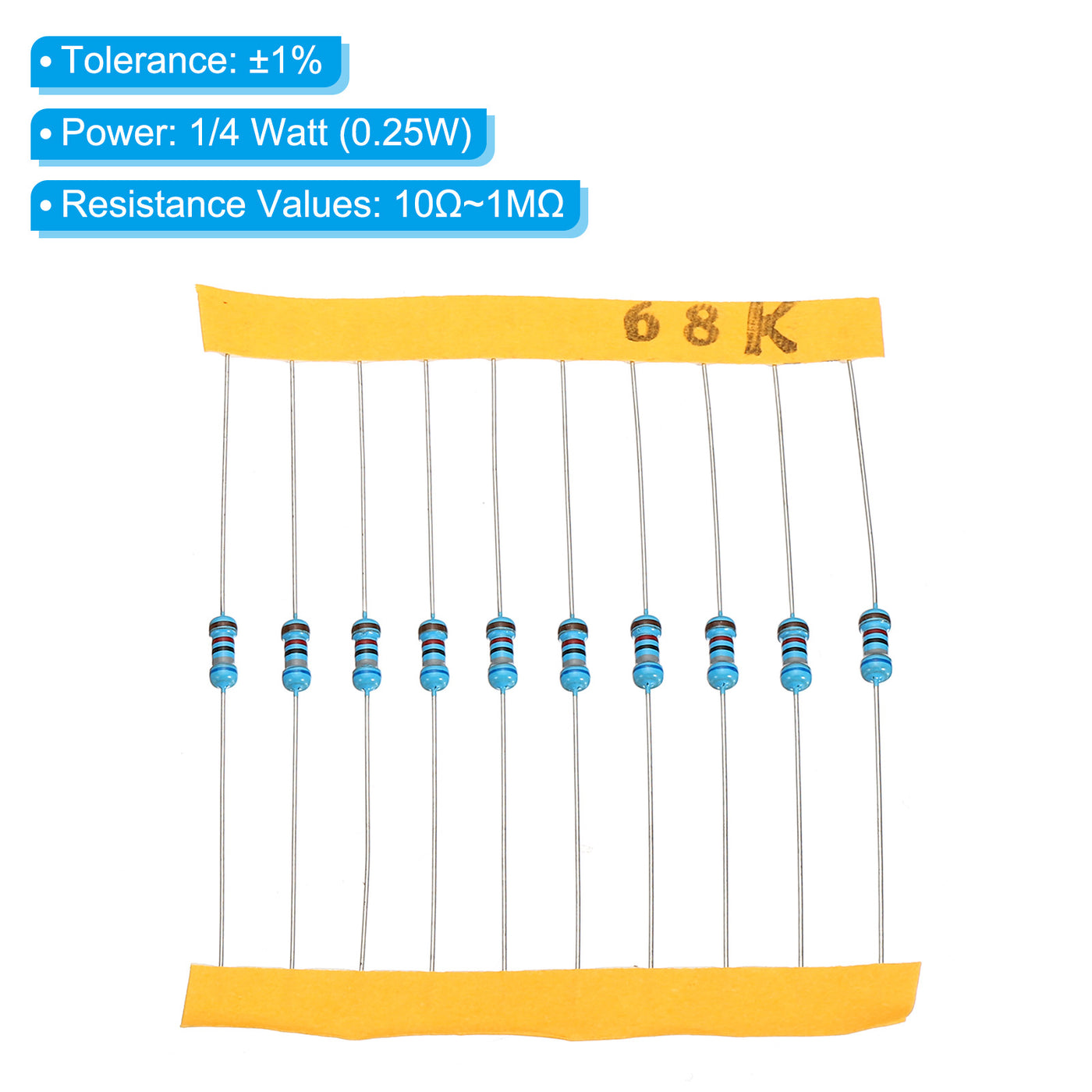 Harfington 300pcs Metal Film Resistor Assortment Kit 10Ohm-1MOhm 30 Value 1/4W 1% Tolerance